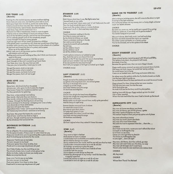 DAVID BOWIE - THE RISE AND FALL OF ZIGGY STARDUST AND THE SPIDERS FROM MARS LP VINILO