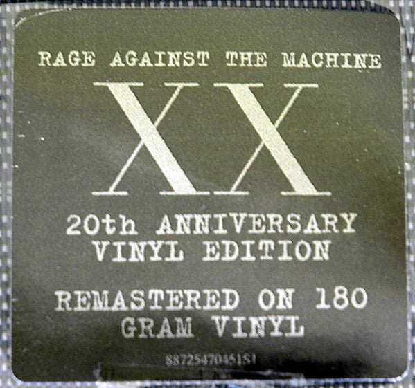RAGE AGAINST THE MACHINE - RAGE AGAINST THE MACHINE 20TH ANNIVERSARY LP VINILO