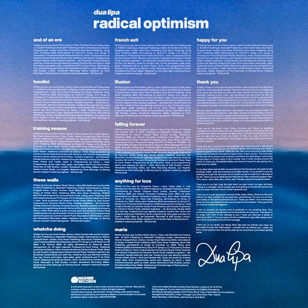 DUA LIPA - RADICAL OPTIMISM LIMITED EDITION Curaçao Blue LP