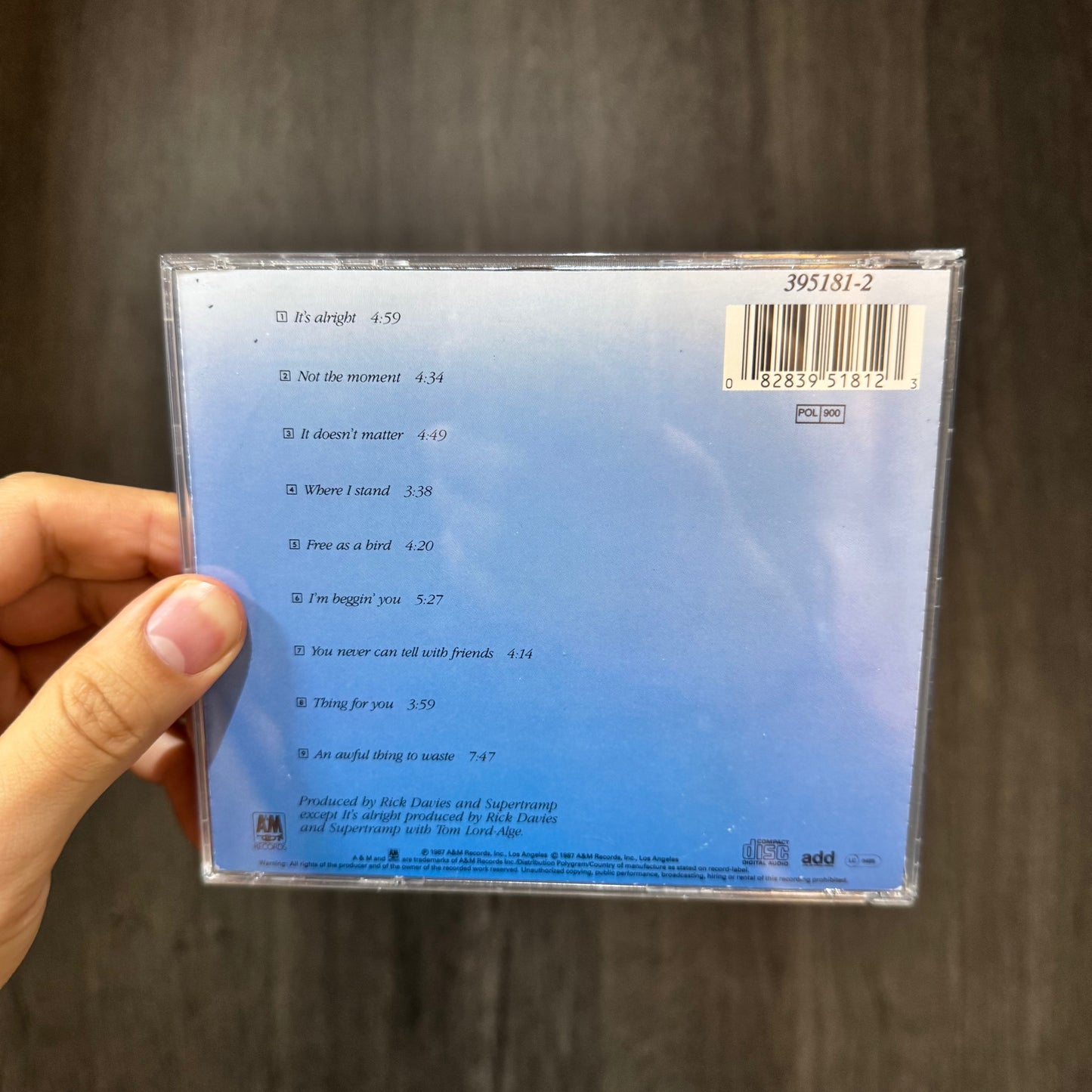 SUPERTRAMP - FREE AS A BIRD CD USADO