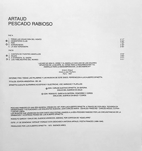 PESCADO RABIOSO - ARTAUD VINILO FORMA IRREGULAR / ORIGINAL LP