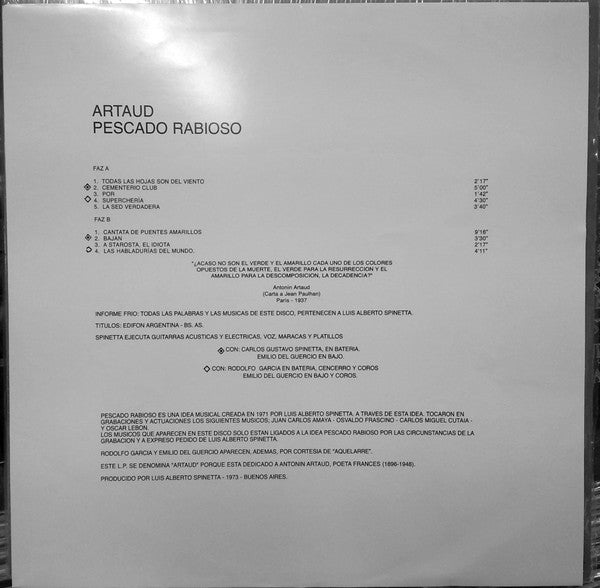 PESCADO RABIOSO - ARTAUD LP VINILO